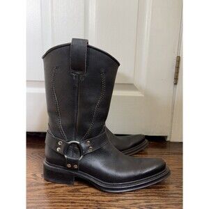 Vintage Black Leather Harness Boots Biker Size 42 US 8.5